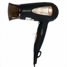 Фен DELTA LUX DL-0935 черный/золото, 1600Вт, турмал ионизация, складная ручка